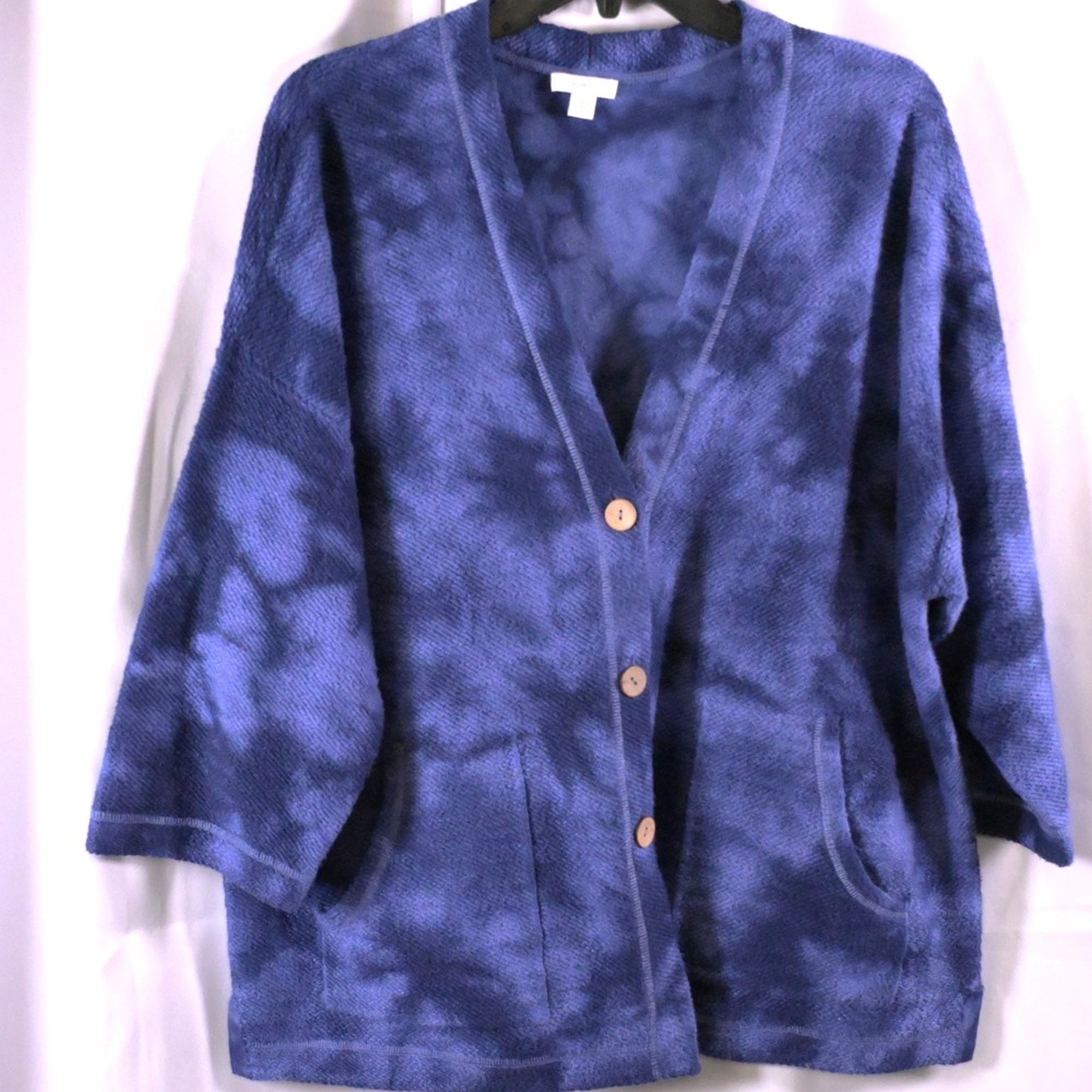 Pure Jill Women's Small Navy Oversized 3/4 Sleeve V-Neck Cotton‎ Cardigan